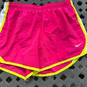 Nike Hot Pink Girls' Athletic Shorts with Neon Yellow Trim